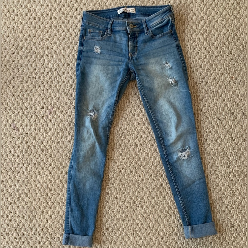 Hollister Light Wash Low Rise Distressed Skinny Jeans